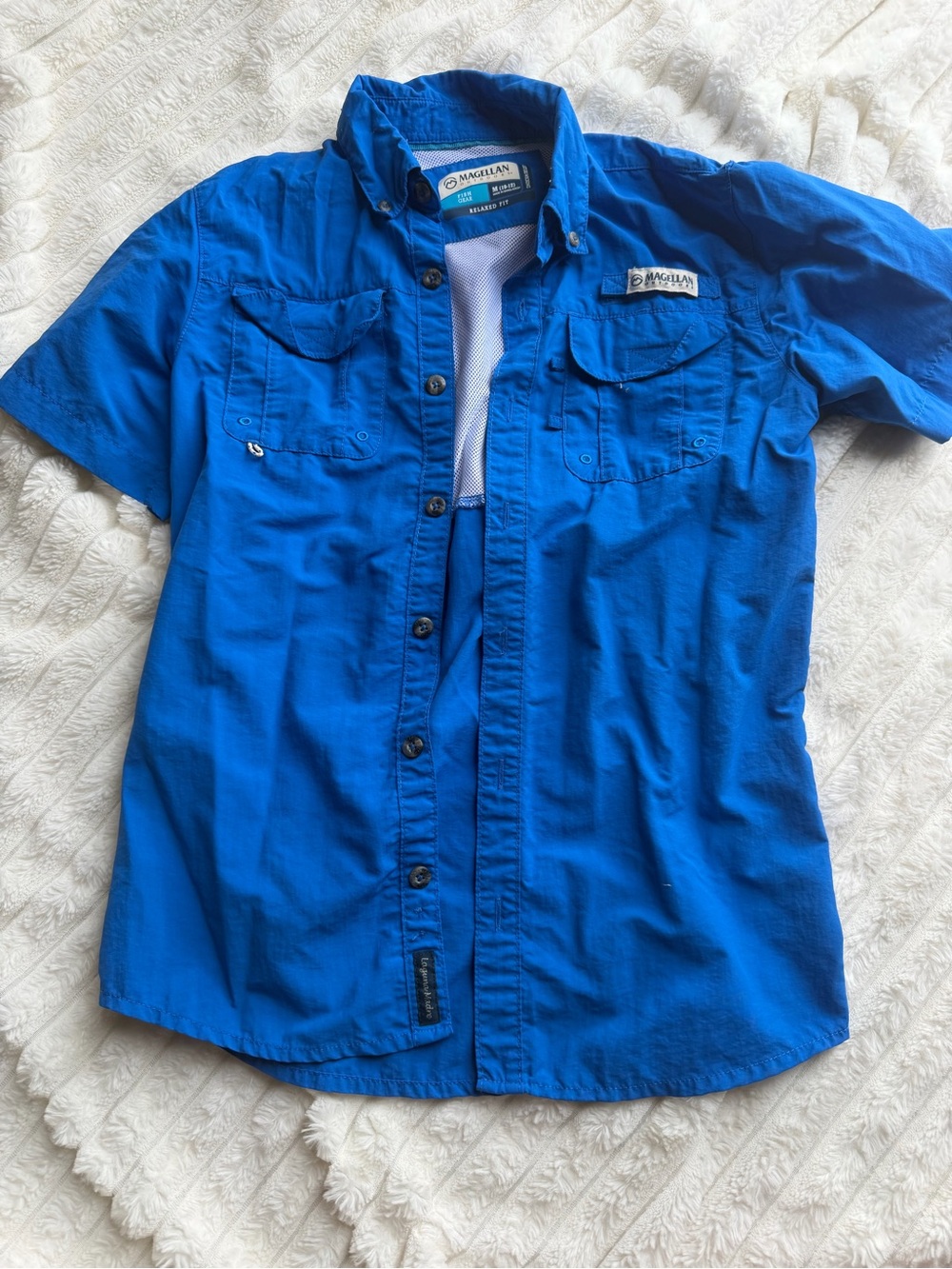 Magellan Outdoors Boys Bright Blue Short-Sleeve Button-Front Shirt